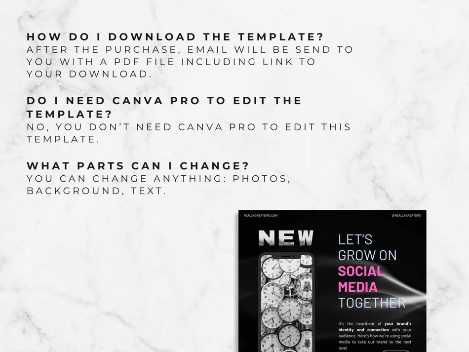 Frequently asked questions text detailing free account compatibility and editing options for social media posts.