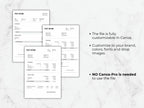 Three pay stub templates on a marble background with text about customization options.