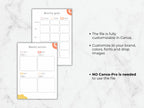 Two planner sheets with text on a marble background