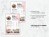 Two versions of a resume template with a pink design on a marble background.