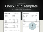 Check Stub Template with 'Instant download' text on a dark background