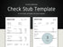Check Stub Template with 'Instant download' text on a dark background