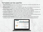 Laptop displaying a report on a white background with text about template uses.