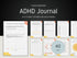 A collection of 40 ADHD Journal pages including Long-term goals, SMART goals setting, and Monthly tracker sheets