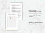 Two document templates on a marble surface with text about customization options.