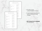 Two open house sign-in sheets on a marble surface with text about customization options.