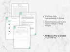 Set of customizable templates on a marble surface with text about file customization.