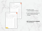 Two debt tracker sheets on a marble background with text about customization options.