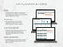 HR planner software interface on multiple devices with text explaining features.
