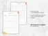Two planner sheets on a marble surface with text about customization options.