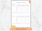 A close-up view of the workout tracker template featuring specific columns for exercise names, sets, weights, and cardio intensity