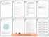 A collection of printable journal pages including trackers for daily thoughts, self-reflection, anxiety management, goal setting, and mood-based emojis.