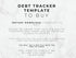 Text on a marble background about a debt tracker template for digital download.