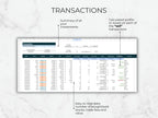 Financial transaction summary spreadsheet on a light gray background