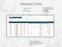 Financial transaction summary spreadsheet on a light gray background
