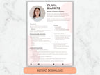 Resume template with a photo of a woman on a marble background