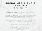 Text on a marble background about a social media audit template for purchase.