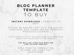 Text on a marble background about a blog planner template for purchase.