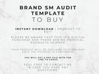 Text on a marble background about a brand SM audit template for instant download.