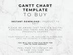 Text on a marble background about a Gantt chart template for purchase.