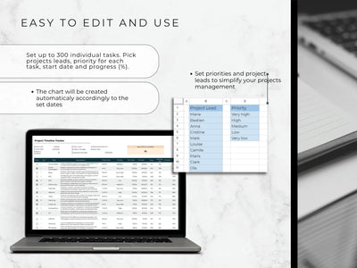 Laptop displaying a project management software with text on a white background