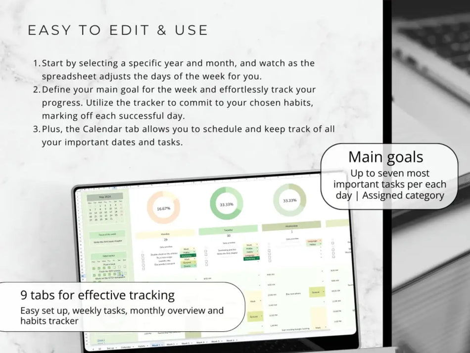 Calendar and task management software interface with text on a laptop screen