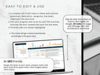 Laptop displaying an SEO task management software with text on screen and a blurred keyboard in the background.