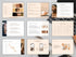 Collection of branded brochure pages on a textured surface with a laptop.