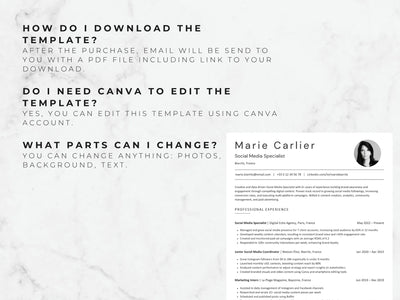 Resume template with contact information on a light gray background