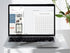Close-up of a laptop screen showing the Canva sidebar with "Aesthetic" template options being applied to the 100-day challenge layout.