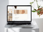 A laptop screen showing the Instagram strategy template being edited within the Canva design interface.