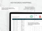 Keyword mapping tool on a computer screen with text explaining keyword usage.
