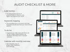 Audit checklist and related features displayed on a screen with text on a light gray background.
