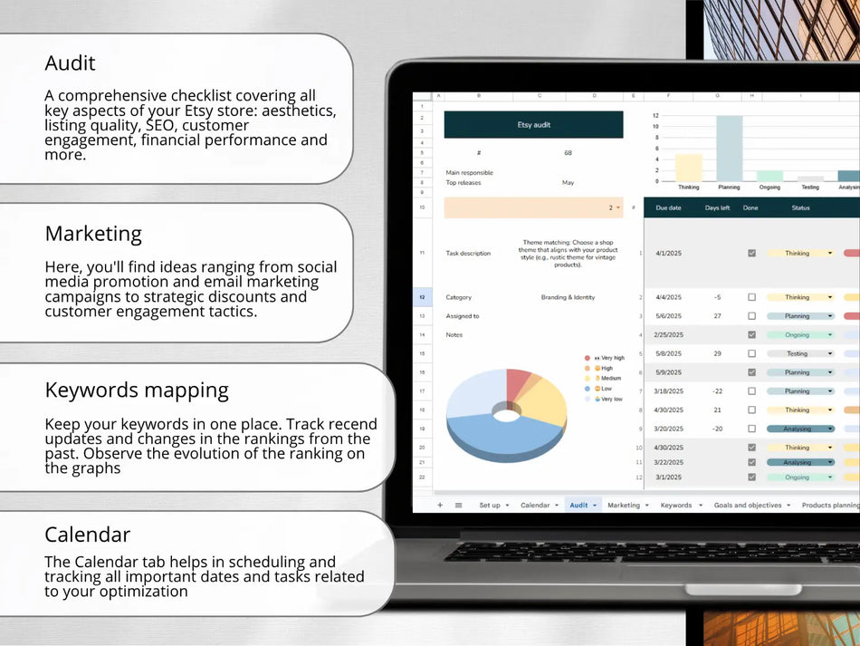 Laptop screen displaying a digital marketing dashboard with graphs and text on a blurred background