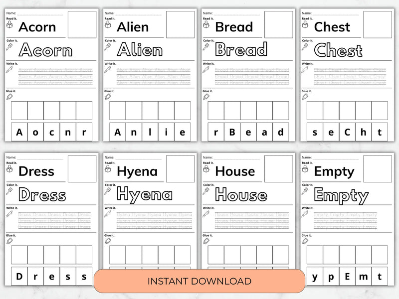 Word Tracing & Spelling Worksheets for Kids