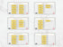 Six digital user interface cards showing workout or activity progress layouts, arranged in a 2x3 grid on a light marble background.