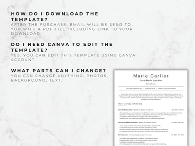 Resume template with text on a light gray background