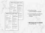 Two brand social media audit templates on a marble background with text about customization options.
