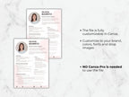 Two resume templates on a marble background with text about customization options.