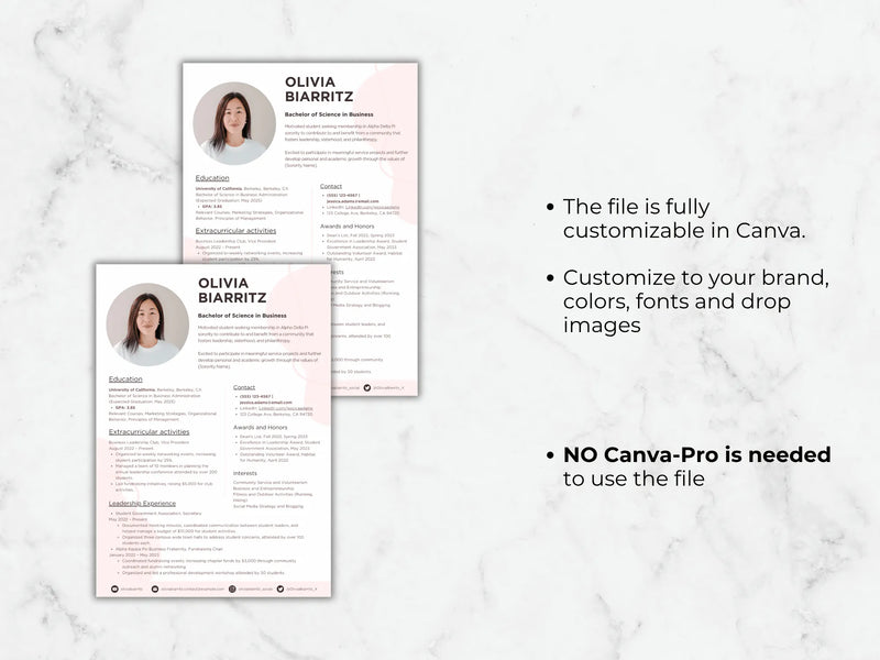 Bewerkbaar cv-sjabloon voor studentenverenigingen - roze ontwerp