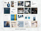 Collection of financial services and tips presentations on a marble background with 'Instant Download' text.