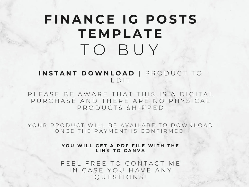 Text on a marble background about finance Instagram post templates for sale.