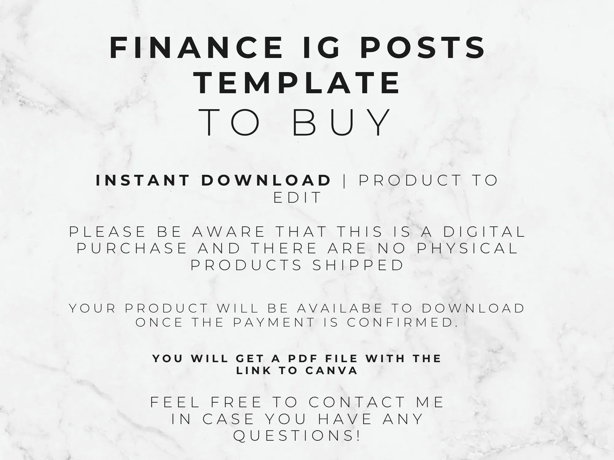 Text on a marble background about finance Instagram post templates for sale.