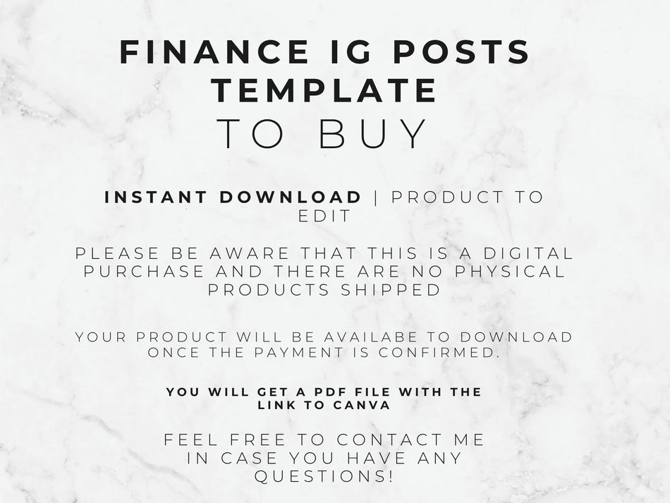 Text on a marble background about finance Instagram post templates for sale.
