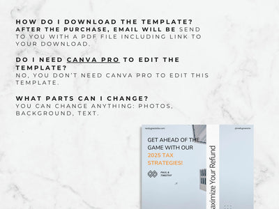 Promotional graphic for a tax strategy template with text on how to download and edit the template.