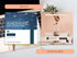 Two design templates displayed on a laptop with text and branding elements.