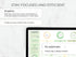 Screen of a digital dashboard with graphs and statistics on a white marble background