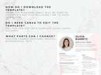 Resume template with a photo of a woman and editable text on a light gray background