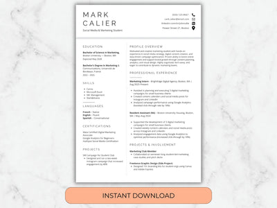 Resume template with a marble background