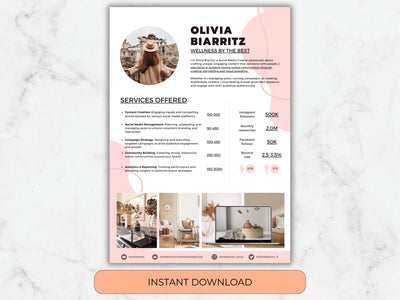 Resume template with a pink and white design on a marble background